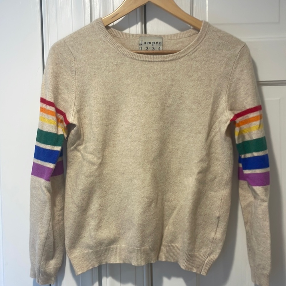 Jumper cashmere oat sweater with rainbow sleeves